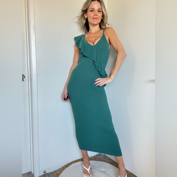 Zara Strappy Dress with Ruffle Trim in Green - Picture 5 of 14